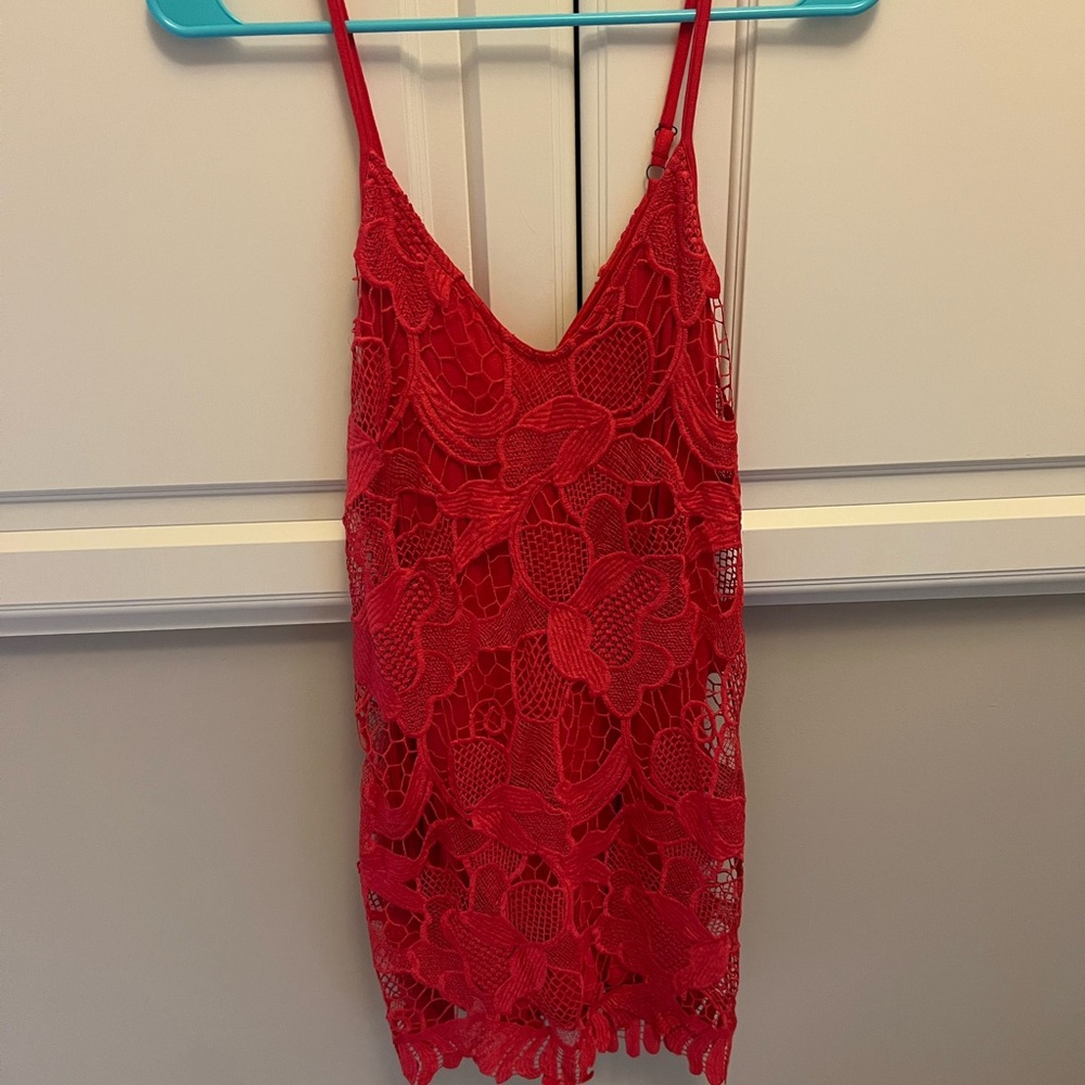 Express Vibrant Red Lace Dress